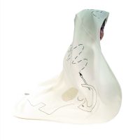 Baby wrapped in Phanty elephant hooded towel on white background