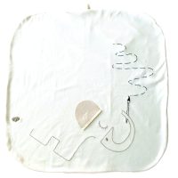 Hooded muslin baby bath towel with embroidered elephant Phanty holding a brush